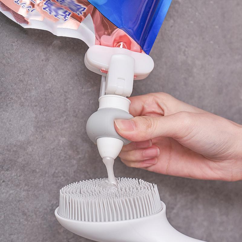 Body wash filled bag squeeze artifact suspended reverse hook lotion replace artifact bag press drain