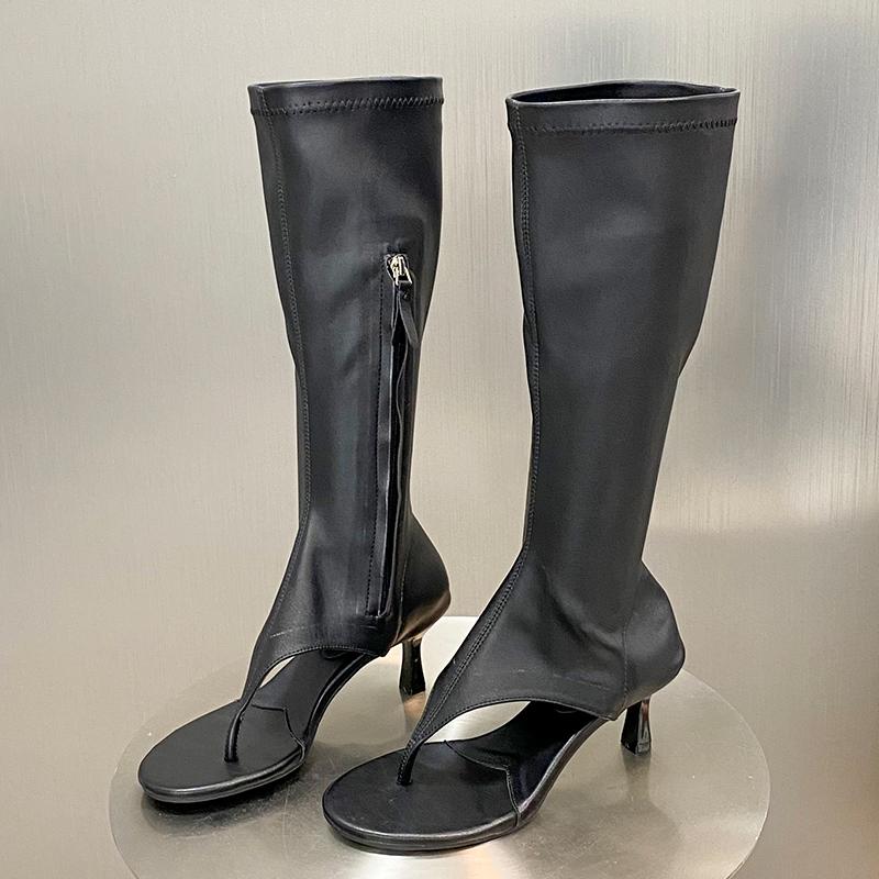 Fashion Ladies Heeled Pumps Sandals New In Knee High Boots Fashion Zippers Female Footwear Open Toe Women Heels Shoes Flip Flops