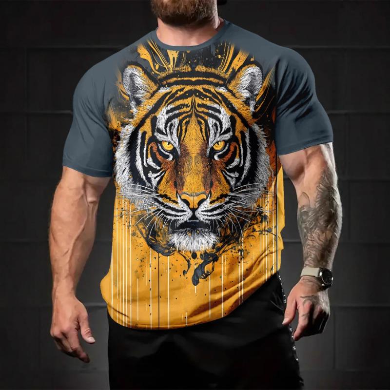 

3D Тигр Тигр Личность Свободный Быстросохнущий Высокая Эластичность Дышащий Ледяной Шелк Футболка с Коротким Рукавом Повседневная для Мужской Уличной Одежды XS