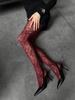 Kuwa Y2K Fashion Gothic Flower Hollow Out Sexy Pantyhose Women Fishnet Burgundy Tights High Elastic Leggings