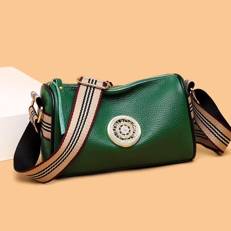 Echtleder Damen Tasche Neue Mode Ein-Schulter Umhängetasche Kopfschicht Rindsleder Kissen Tasche Breiter Schulterriemen Tasche Damen