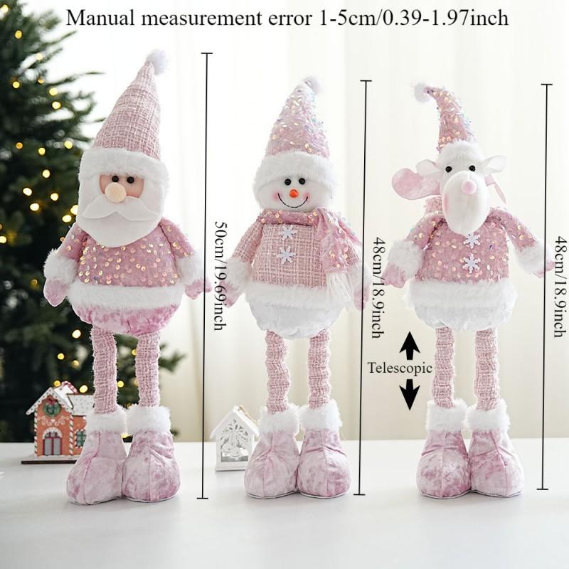 Stretchable Christmas Ornament Doll Santa Snowman Reindeer Pink Glitter Decor Home Tree Hanging