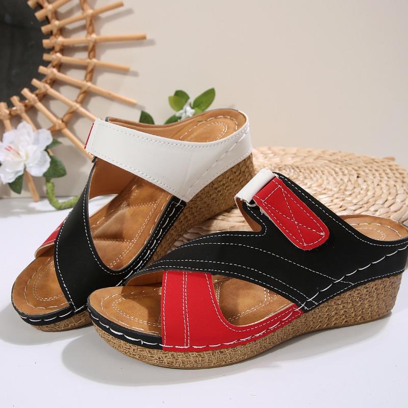 Women’s Wide Toe Chunky Heel Slip-On Sandals, Round Open-Toe Summer Platform Slides