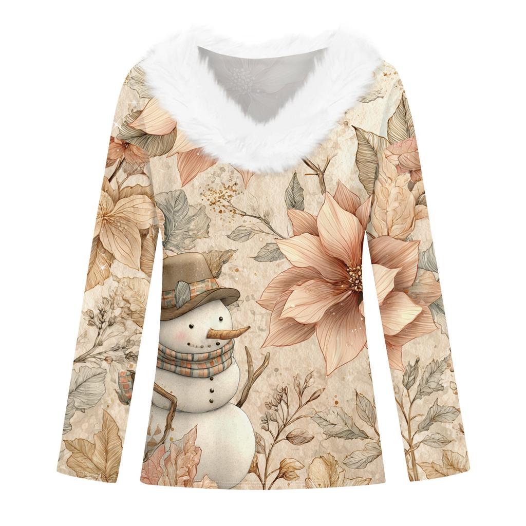 Long Sleeve Shirts For Women Cute Tops Christmas Prints Tees Blouses Casual Plus Size Basic Tops Pullover