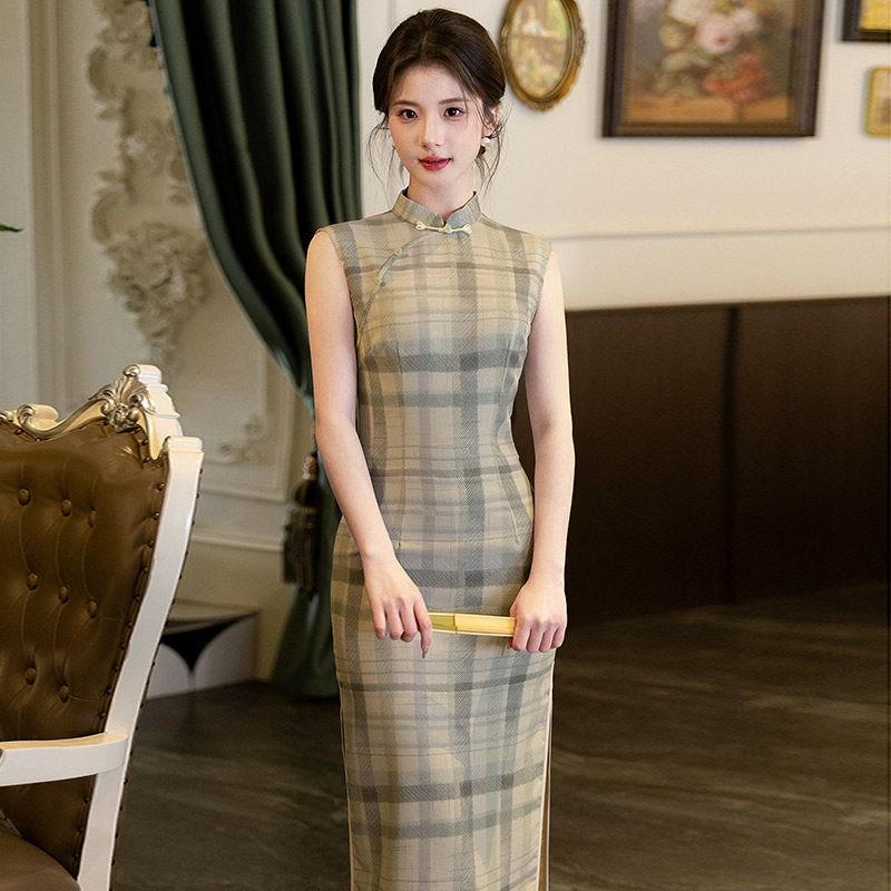 Modern Chinese-Inspired Sleeveless Long Cheongsam Dress Women 2026 Tencel Linen Blend Retro Style Small
