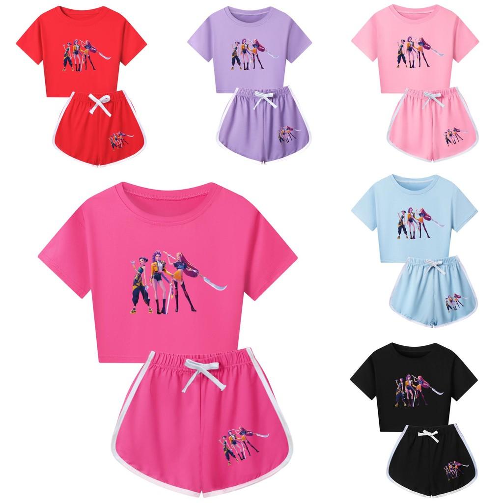 Set Pigiama a Maniche Corte con Pantaloncini Stampa Demon Hunters Kpop per Bambino in Misto Poliestere Cotone per Pigiami di Famiglia