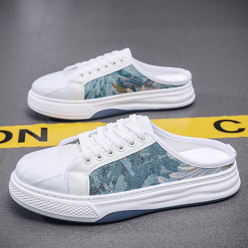2025 Summer Canvas Sneaker Semi-Drag Men Casual Shoes Half Shoes For Men Loafer Mules Slipper Outdoor Backless Flats Man Slides