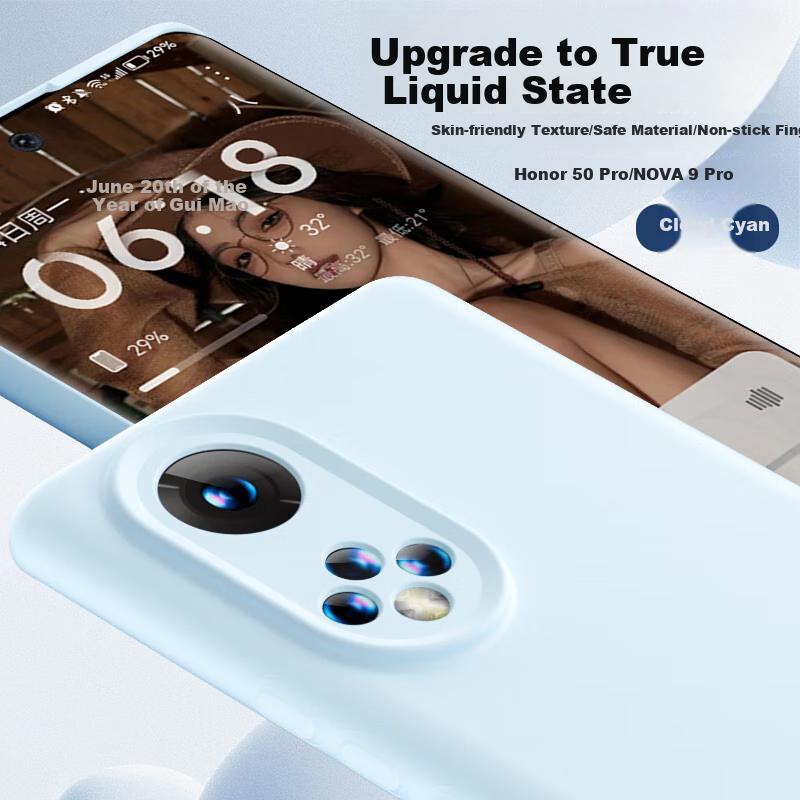 Honor 50 Pro Phone Case, Huawei Nova 9 Pro Premium Liquid Silicone Soft, Full Lens Protection, Anti-Fingerprint, Cloud Blue Color