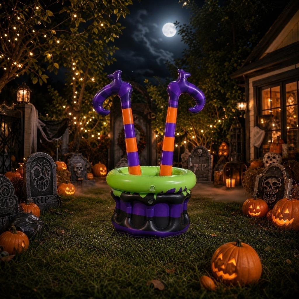 Inflatable Witch Leg Cauldron Cooler Large Capacity Beverage Bucket for Halloween Party Festival Decoration and Storage