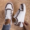 Women Leopard Print Skate Sneakers Low Top Lace Up Walking Shoes Casual Street Fashion Daily Travel Footwear Everyday Comfortable