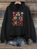 Women'S Mexican Floral Embroidery Graphic Hoodie Colorful Folk Art Flower Pullover Black Hooded For Boho & Cultural Fans Women'S O