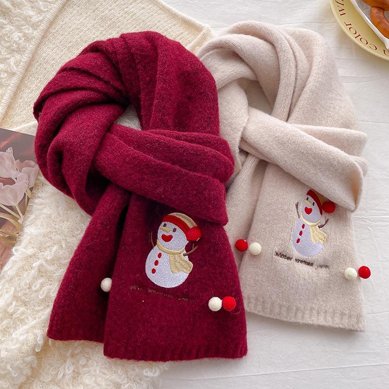 Cute Christmas Snowman with Wool Knitted Scarf for Men and Women, Thickened New Atmosphere Scarf In Winter