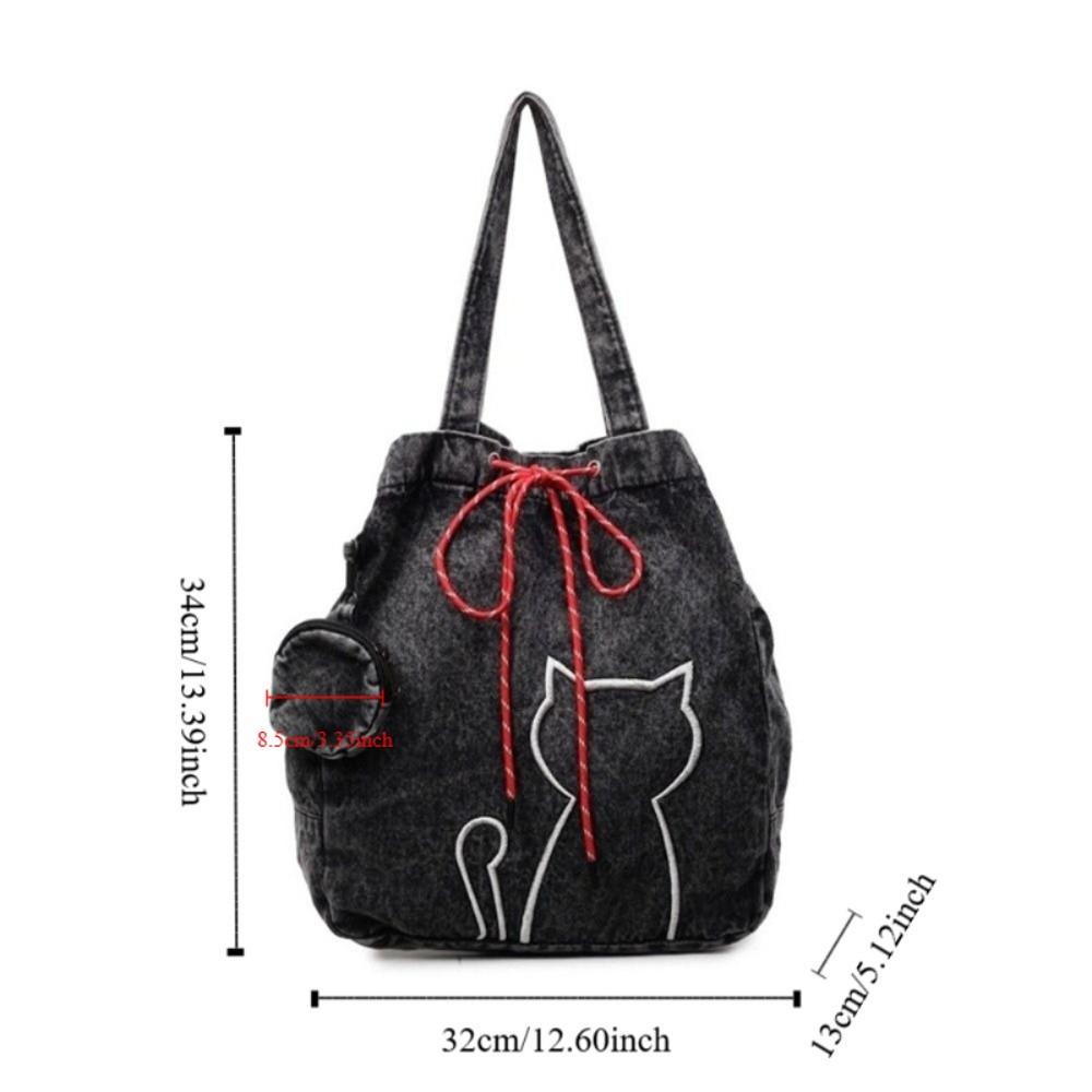 Y2k Kitty Shoulder Bags Vintage Drawstring Bag Leisure Women Tote Bags  Commuting