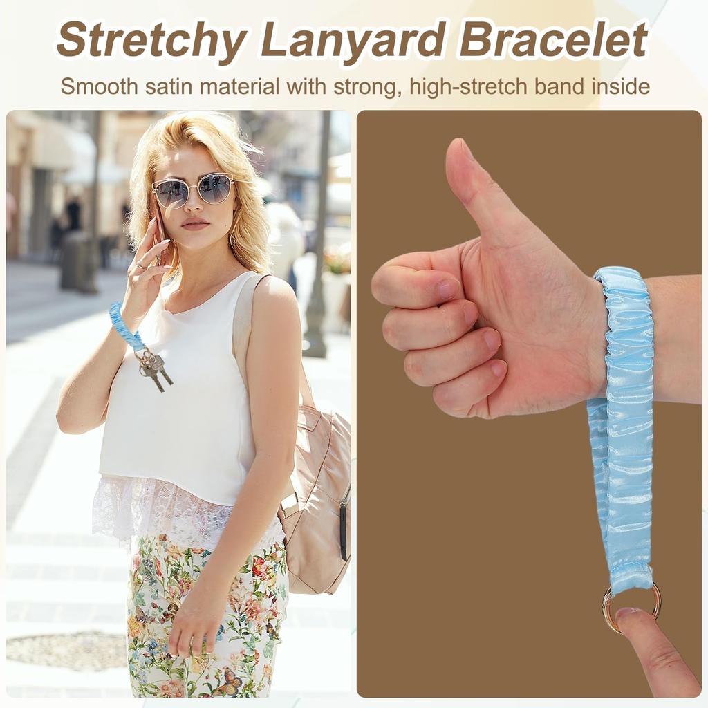 [uxcell] 2-Piece Keychain Wristlet, Elastic Lanyard Bracelet Scrunchie Keychain, Elastic Wristlet Car Keychain with Detachable Ring and Buckle, for