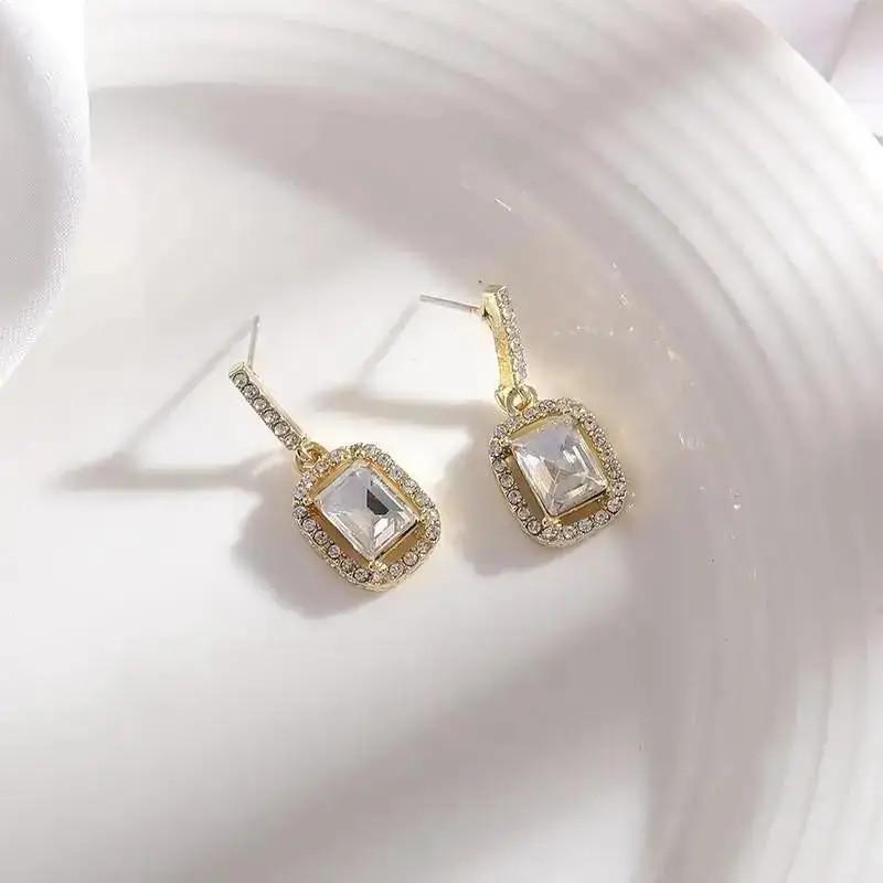 Silver Needle Korean Fashion Zircon Drop Earrings For Women Jewelry Trending New Luxury Vintage Gold Color Earrings
