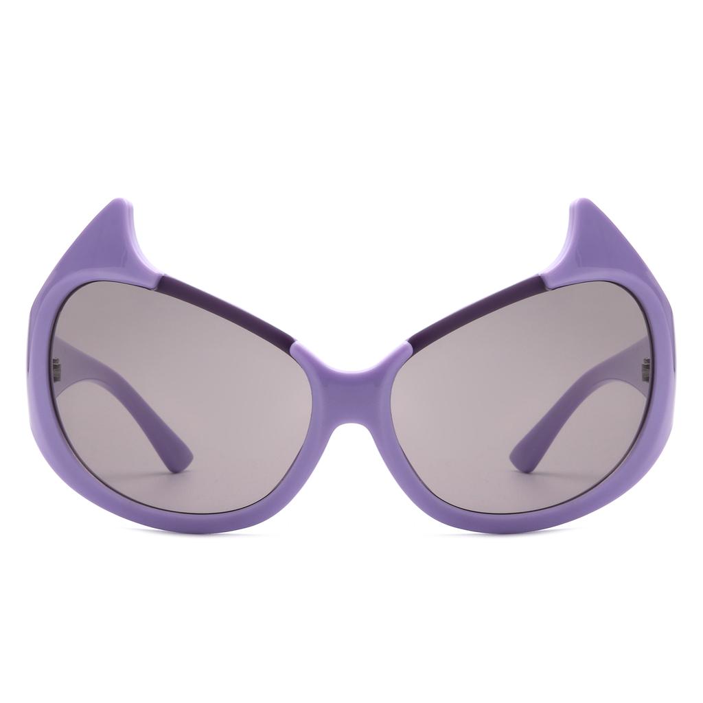 MAXJULI Devil Horned Sunglasses Women Oversized Oval Wrap Around Cat Eyes UV400 Protection W8241