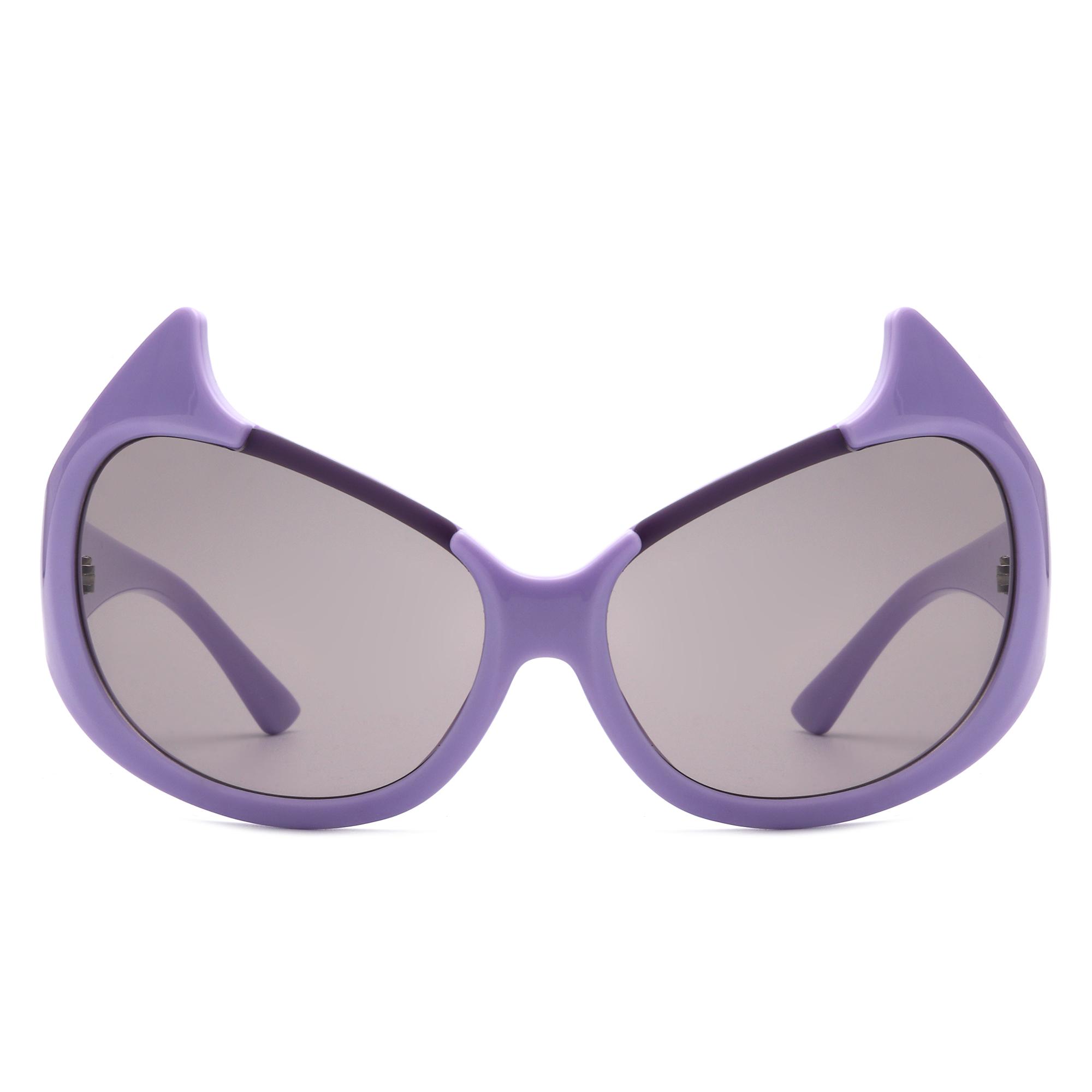 

MAXJULI Солнцезащитные очки с рожками дьявола Женские Большие Овальные Обхватывающие Кошачий глаз Женские Очки UV400 W8241