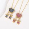 Heart-Shaped Parent-Child Zircon Necklace - Colorful Diamond Pendant for Boys and Girls