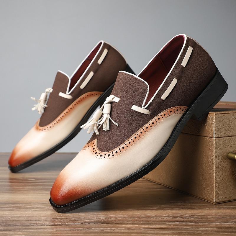 Fashion Men's Loafers Luxury Brand Casual Leather Shoes Fashion Business Formal Shoes Classic Brock Leather Shoe Tassel Design Men Shoes