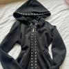TrendHub Y2K Nová Emo Móda Zip s Nýty Mikina Dámská Harajuku Černá Oversized Mikina Gotická Retro Klasická Mikina Podzimní Oblečení