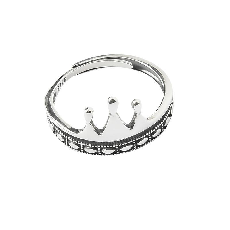 Crown Chic Open Ring For Women In Stunning Retro Silver With Elements Geometric