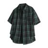 Men Oversized Short Sleeve Plaid Shirt Button Down Casual Loose Fit Streetwear Top