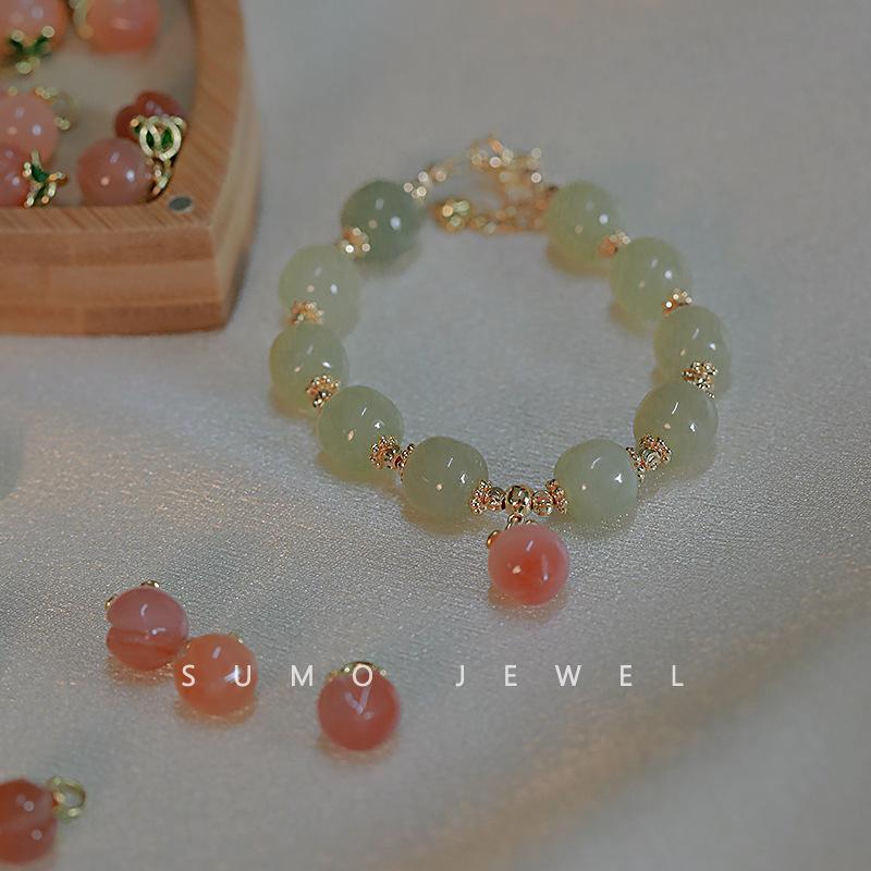 Intense longing*Hetian jade bracelet, vintage light luxury niche design, suitable for female friends to give to mothers, peach agate light luxury