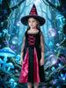 Heksenkostuum voor Meisjes voor Halloween, set bevat jurk en puntige hoed voor Halloweenfeest en rollenspelactiviteiten.