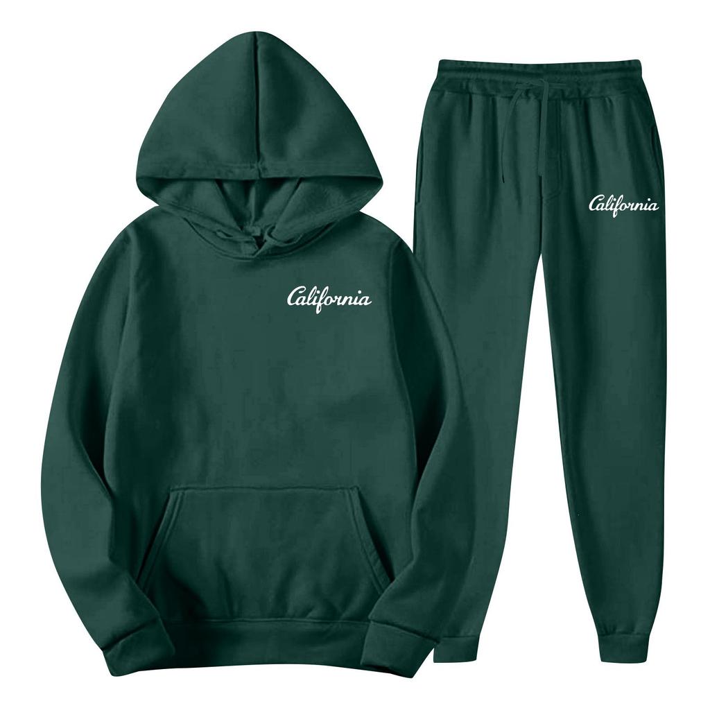 Men's Spring and Autumn Solid Color Suit Hooded Sweater Suit Trend Casual Sports Two-piece Suit