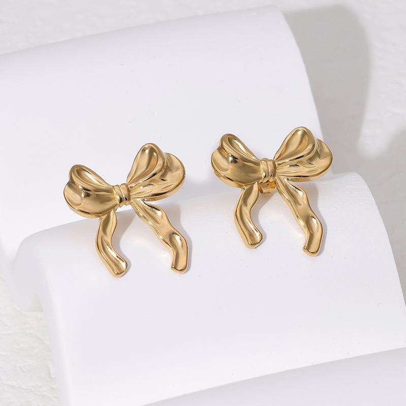 

Fashion Gold Color Bow Stud Nail Earrings For Women Elegant Cute Bow Knot Piercing Earrings Zircon Accessories Gift
