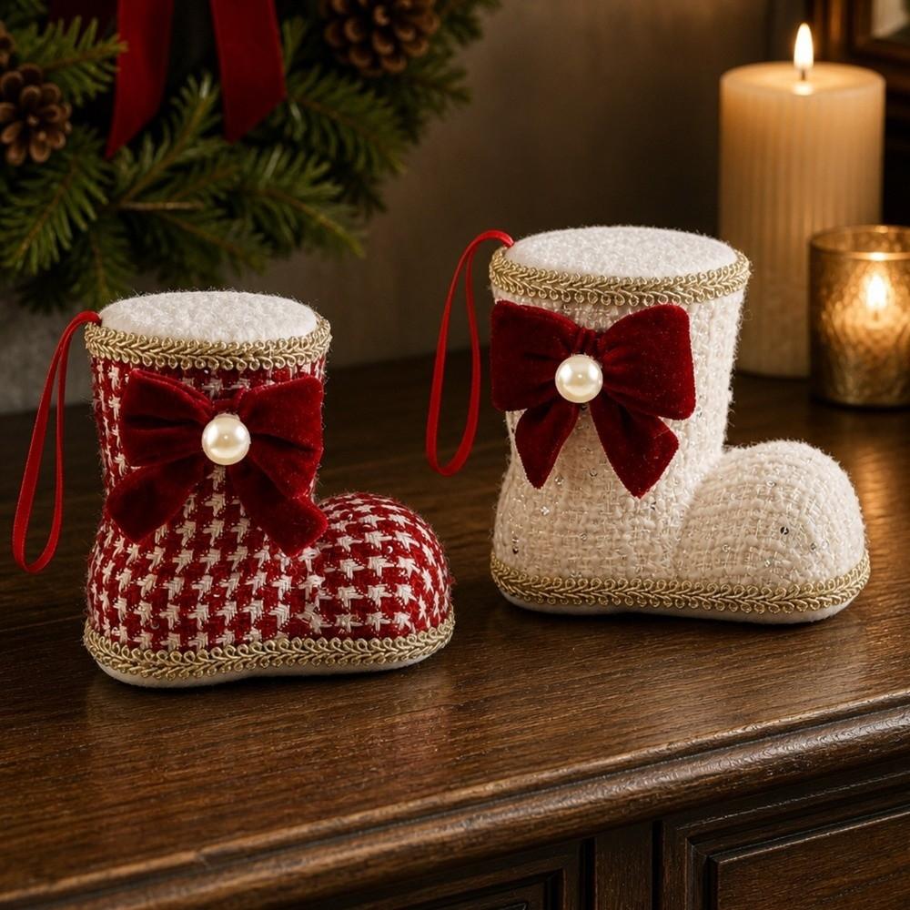 Bowknot Christmas Shoes Ornament Elegant Xmas Tree Hanging Pendant  Holiday Party Supplies