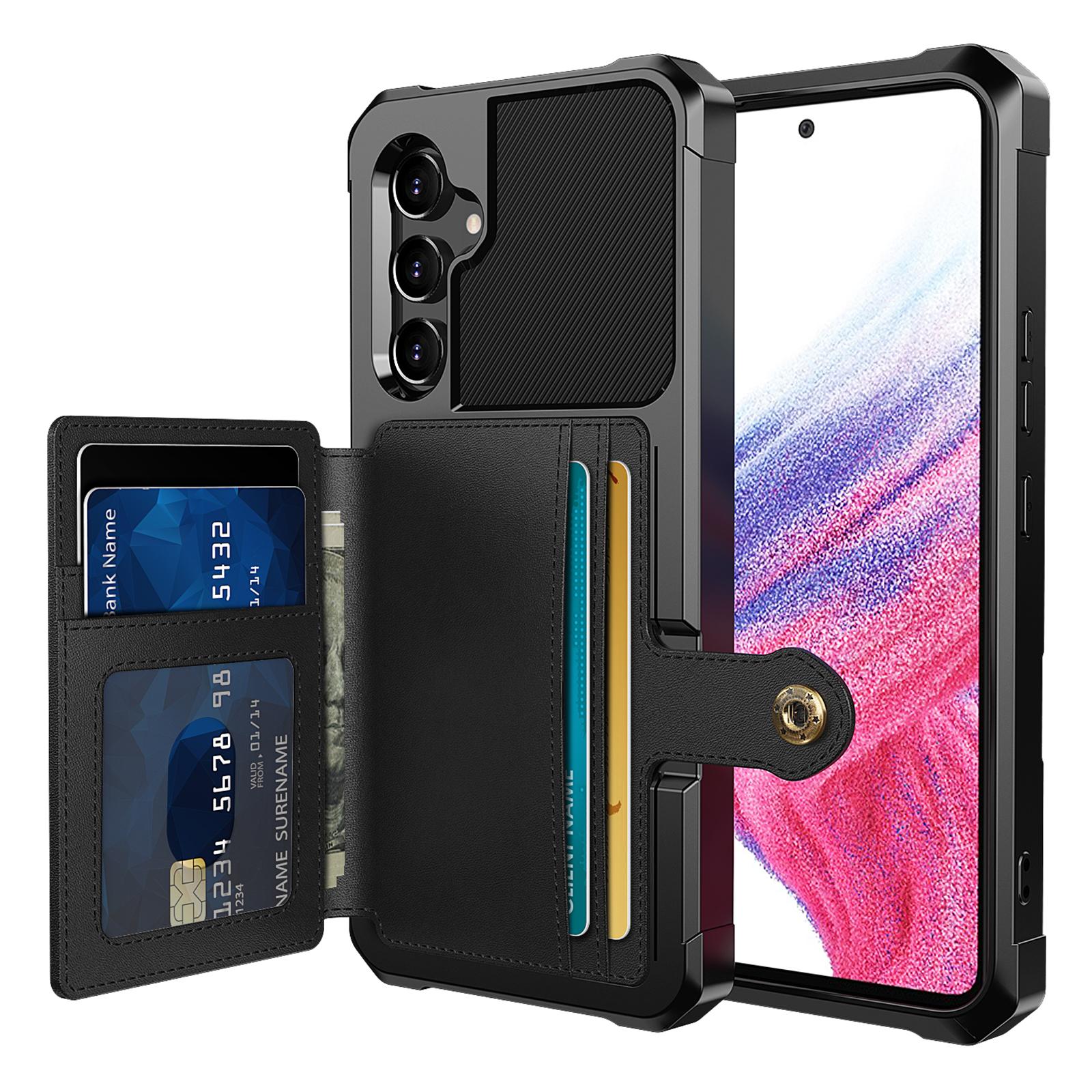 

ZM03 for Samsung Galaxy A54 5G All-round Shockproof PU Leather Coated TPU Case Card Holder Kickstand Phone Cover with Magnetic Metal Sheet Black