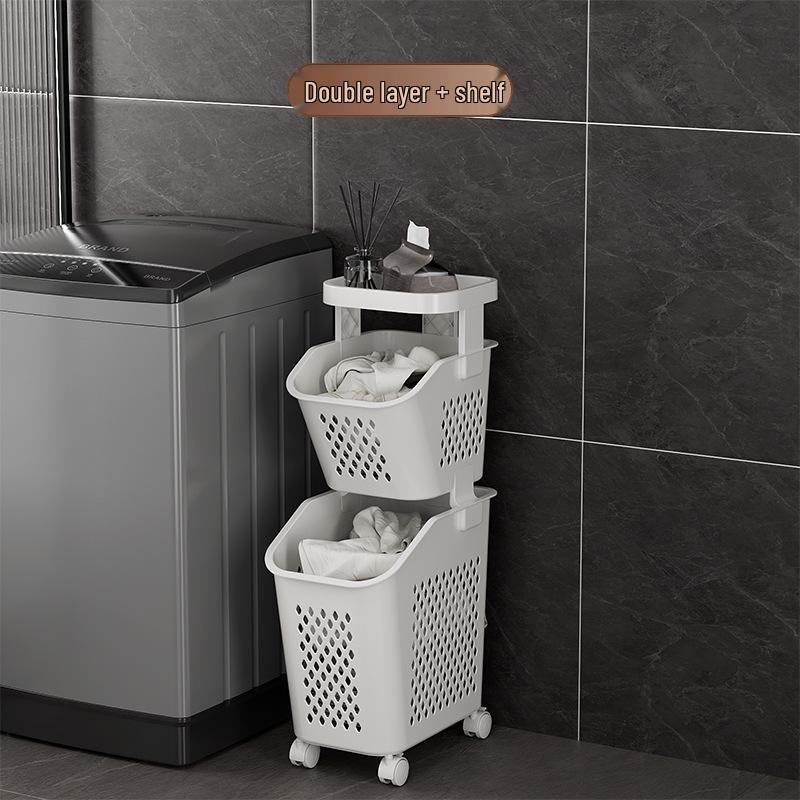 Narrow Laundry Basket Hamper with Storage Rack, Multi-Functional Cart for Dirty Clothes In Bathroom Gaps.