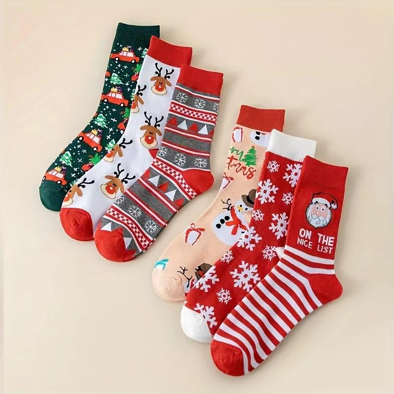 5/10 Pairs Women'S Christmas Socks - Festive Santa, Reindeer, Snowman, Candy Canes - Warm Mid-Calf Holiday Stockings