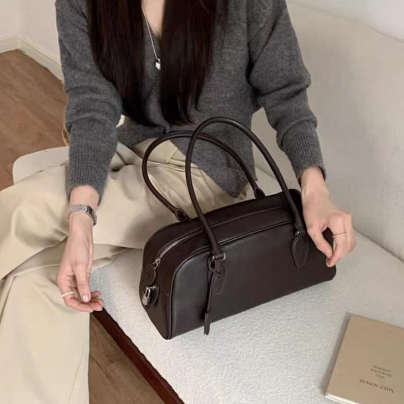 First Layer Cowhide Retro Minimalist Style Large-capacity Handbag Fashionable Texture Long-handled Leather Underarm Shoulder Bag