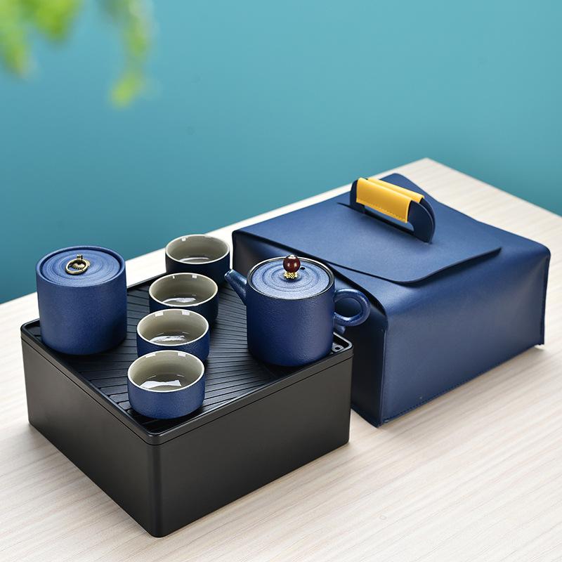 

Ретро керамический чайник, чайная чашка, дорожный чайный набор для кунг-фу, практичное и удобное хранение, кожаная сумка, креативные бизнес-подарки
