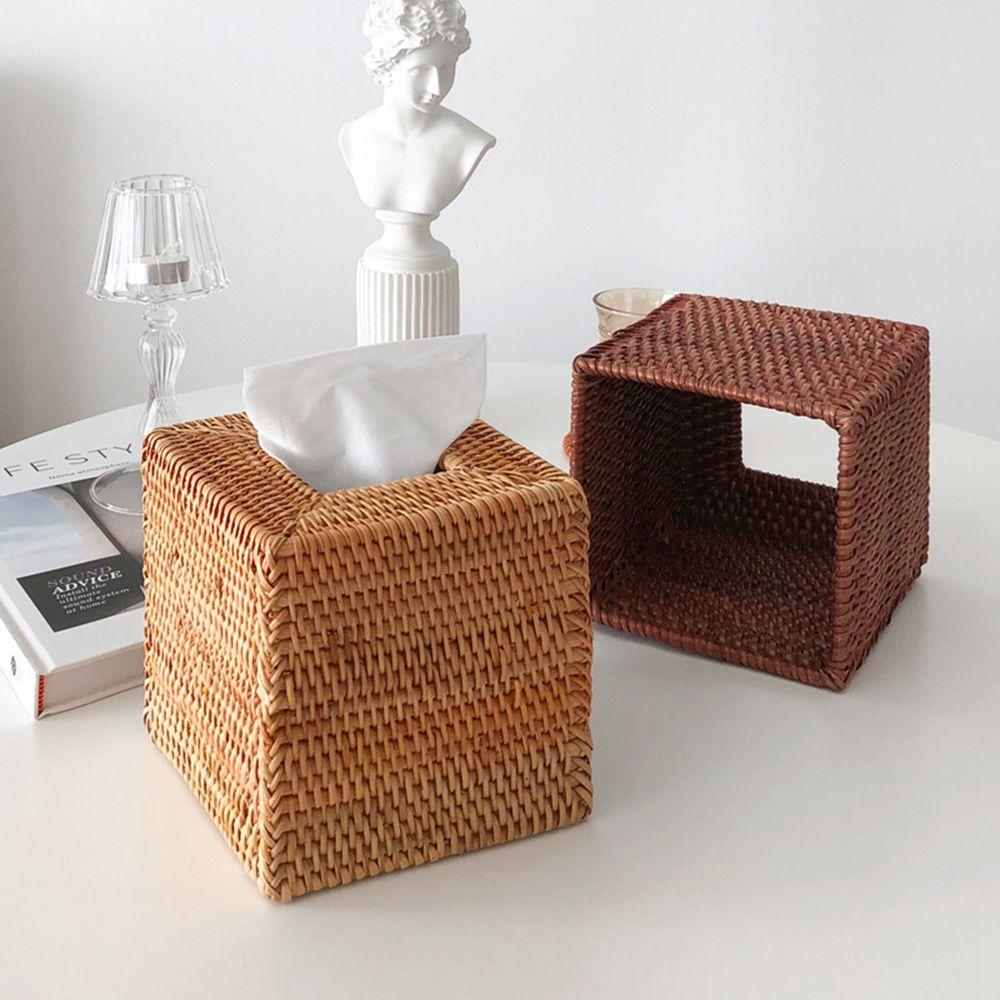 Natürlicher Auto-Heim-Organizer Rattan-Taschentuchhalter Wischaufbewahrungskoffer Papiertuchspender Serviettenbox