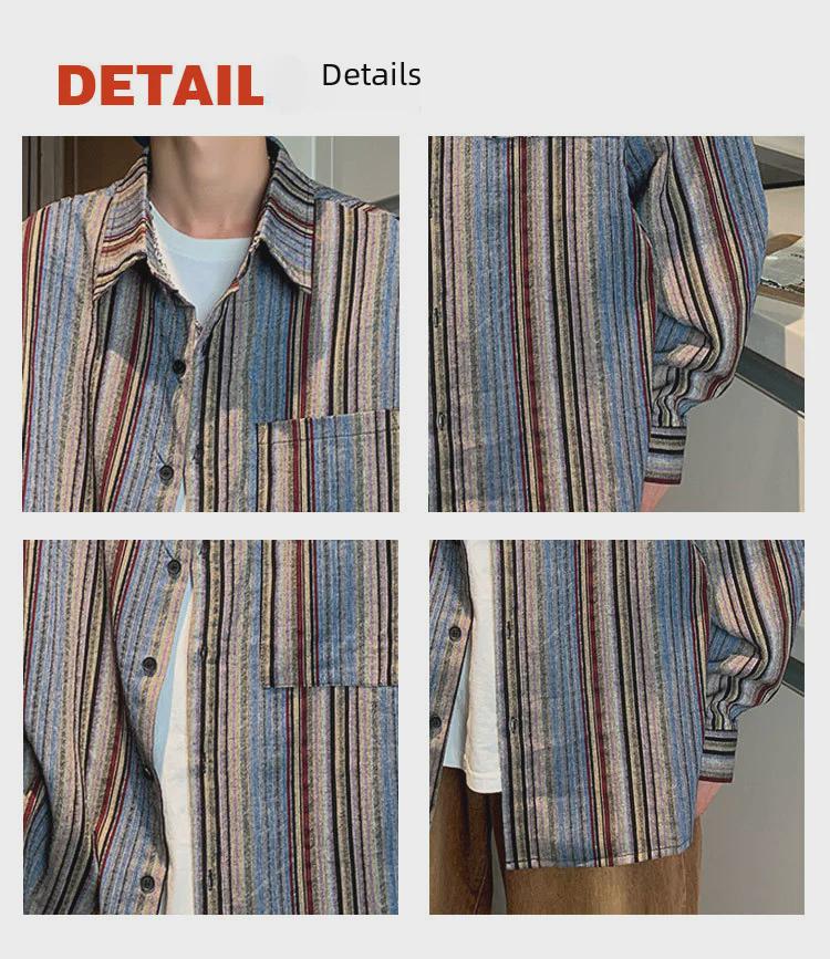 Men's Japanese Retro Striped Long-Sleeve Shirt – Spring/Autumn Casual Hong Kong Style Jacket