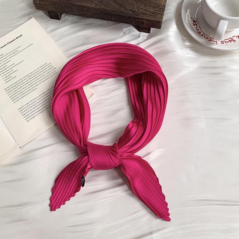 Crumpled rhombus silk scarf high-end new solid color versatile silk scarf neck small scarf streamer scarf shawl