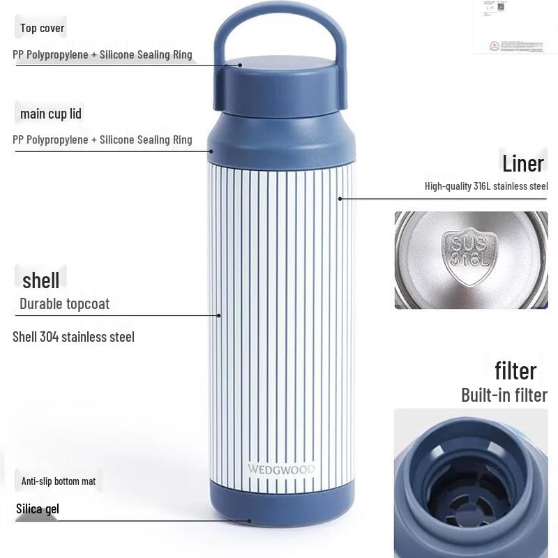Wedgwood Blue Tone Geometric Sports Insulated Bottle