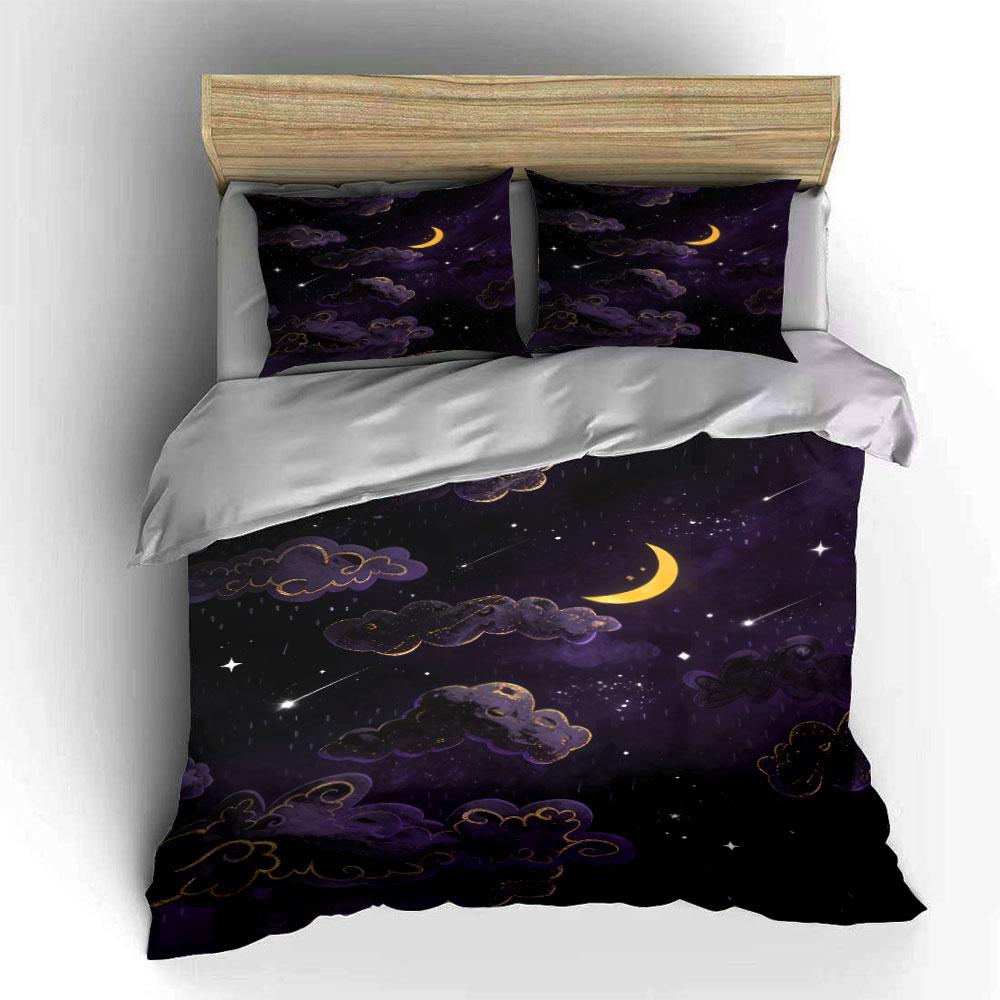Golden moon, clouds, stars. Bedding sets Duvet cover sets Duvet covers Pillowcases(1 * Duvet Cover 2 * Pillowcases, without duvet insert)