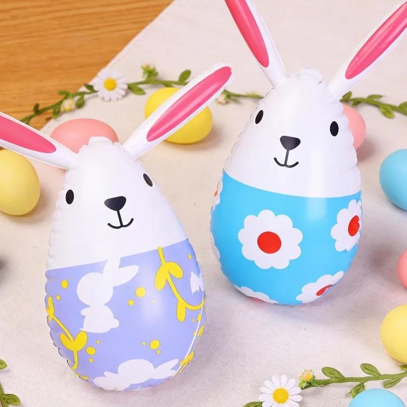 Reusable Large Easter Egg Bunny Balloon Colorful PVC Inflatable Balloons Child Favor Toys Home Easter Theme Party DIY Decoration