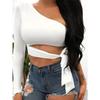 Women Lady Bandage Slim Tee Tops Long Sleeve One-shoulder Bow-tie Elastic Solid T Shirt Cold Shoulder Sexy Crop Top Club Street