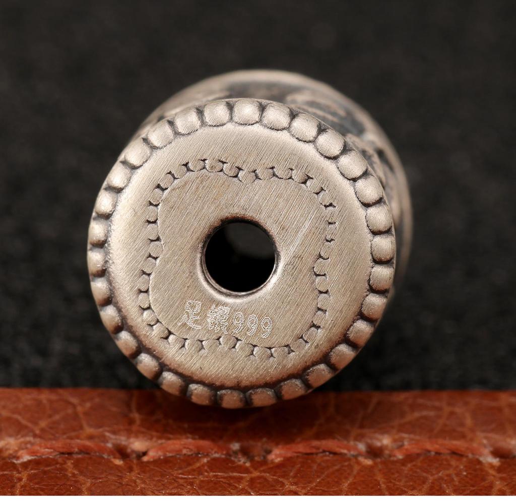 Ethnic-Style Sterling Silver S999 Fu Character Spacer Beads: Retro Barrel Ruyi Beads for DIY Lucky Silver Jewelry