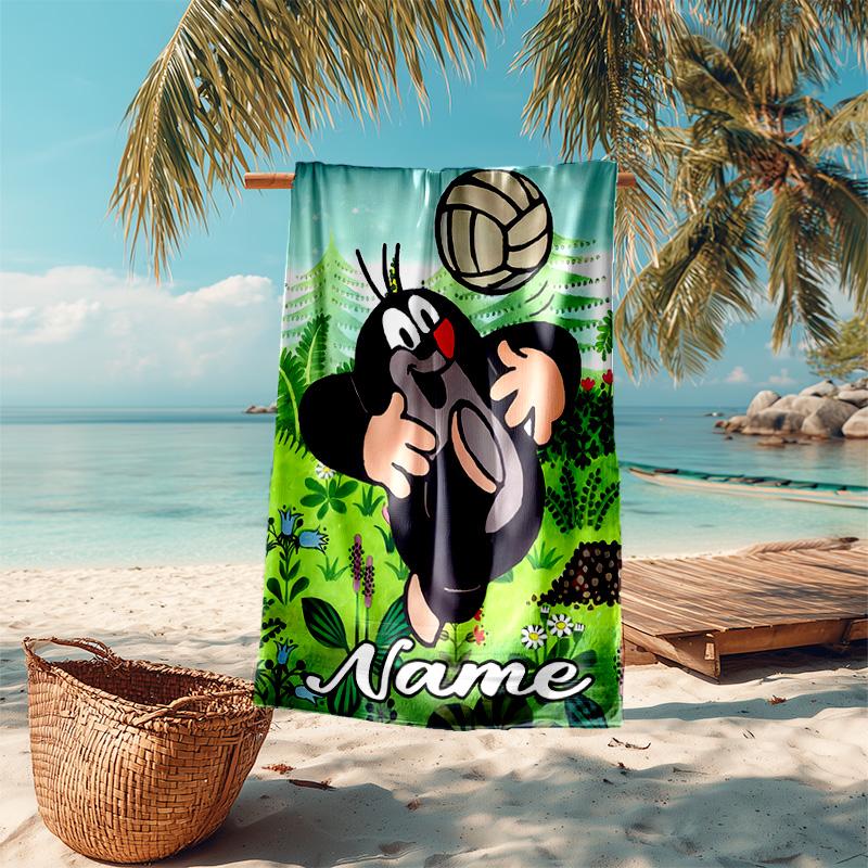 Personalized customized proof beach towel with The Little Mole pattern - soft, absorbent,quick-drying,perfect swimming,camping&bathing