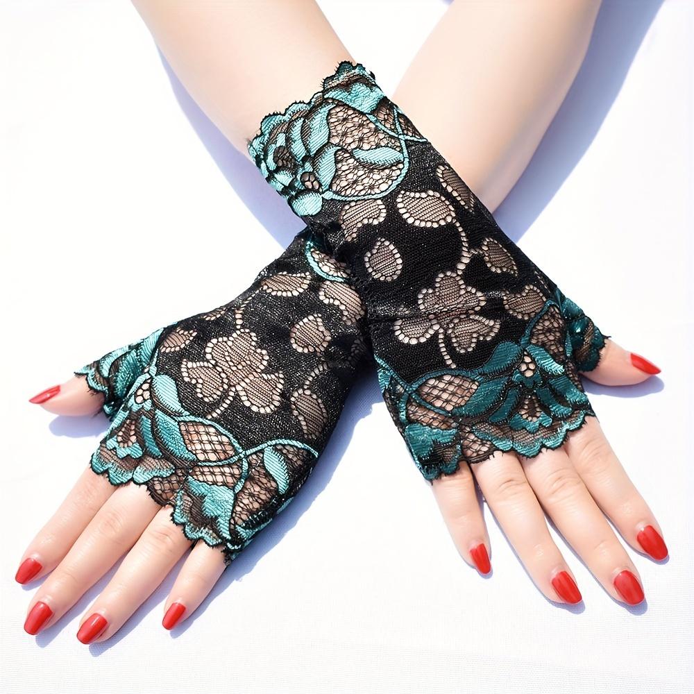 1 Pair Nanatongxue Women's Fashion Lace Half Finger Gloves - Rose Pattern, Elasticity Fit, Sun Protection, Casual Weekend Wear