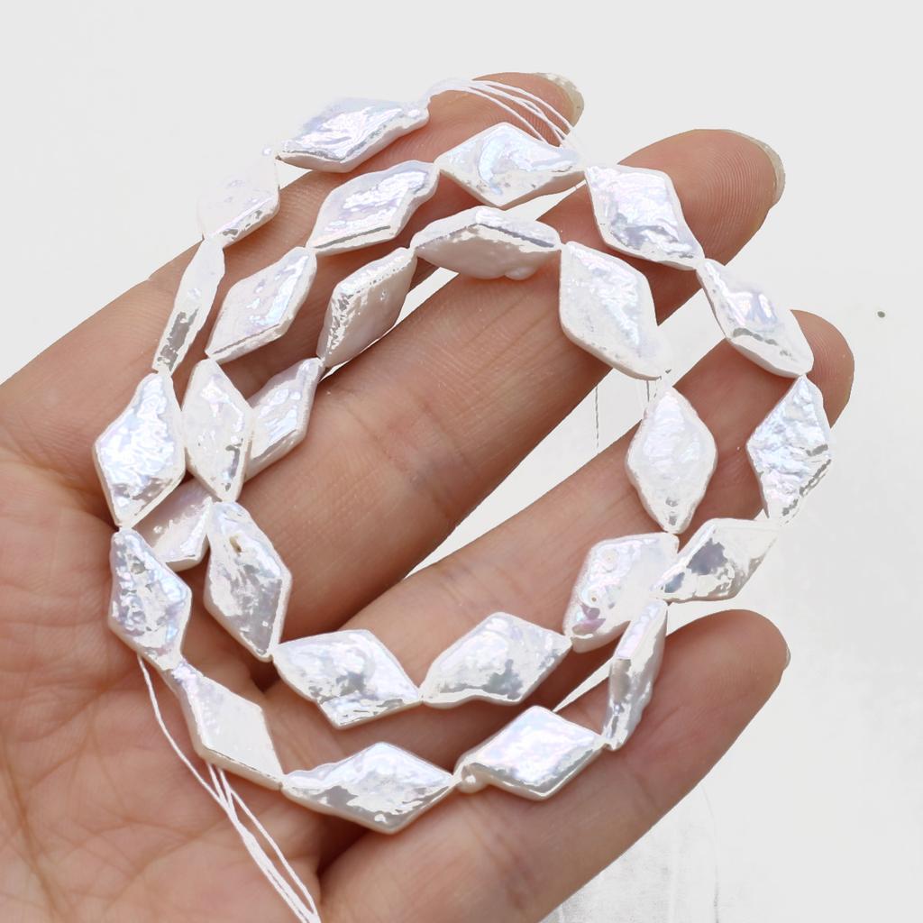 1String, White Rhombus Pearl 8×12mm, Fashion Women Natural Freshwater Pearl Beads for Jewelry Making DIY Crafts, Luxury Bulk Gifts 36cm