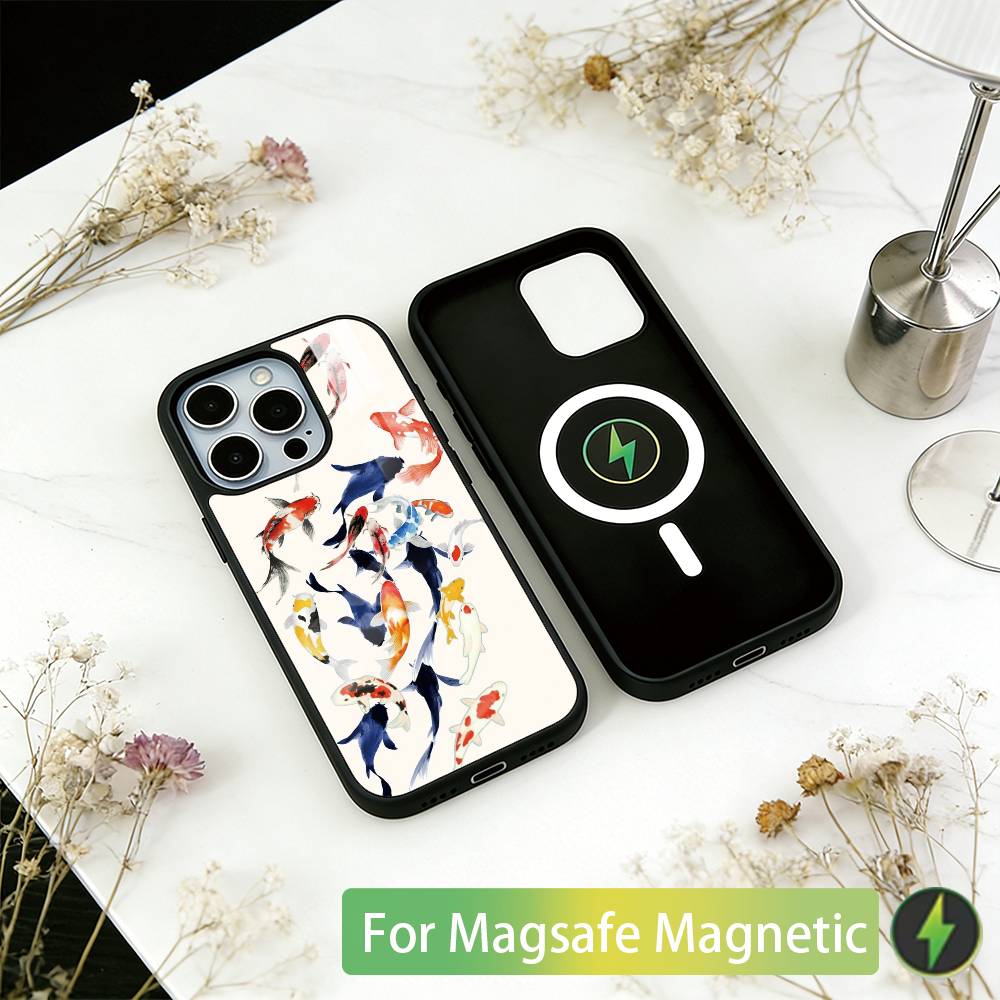 Painting Koi Carp Art Phone Case For iPhone17,16,15,14,13,12,11 Plus,Pro Magnetic with Magsafe Wireless Charging