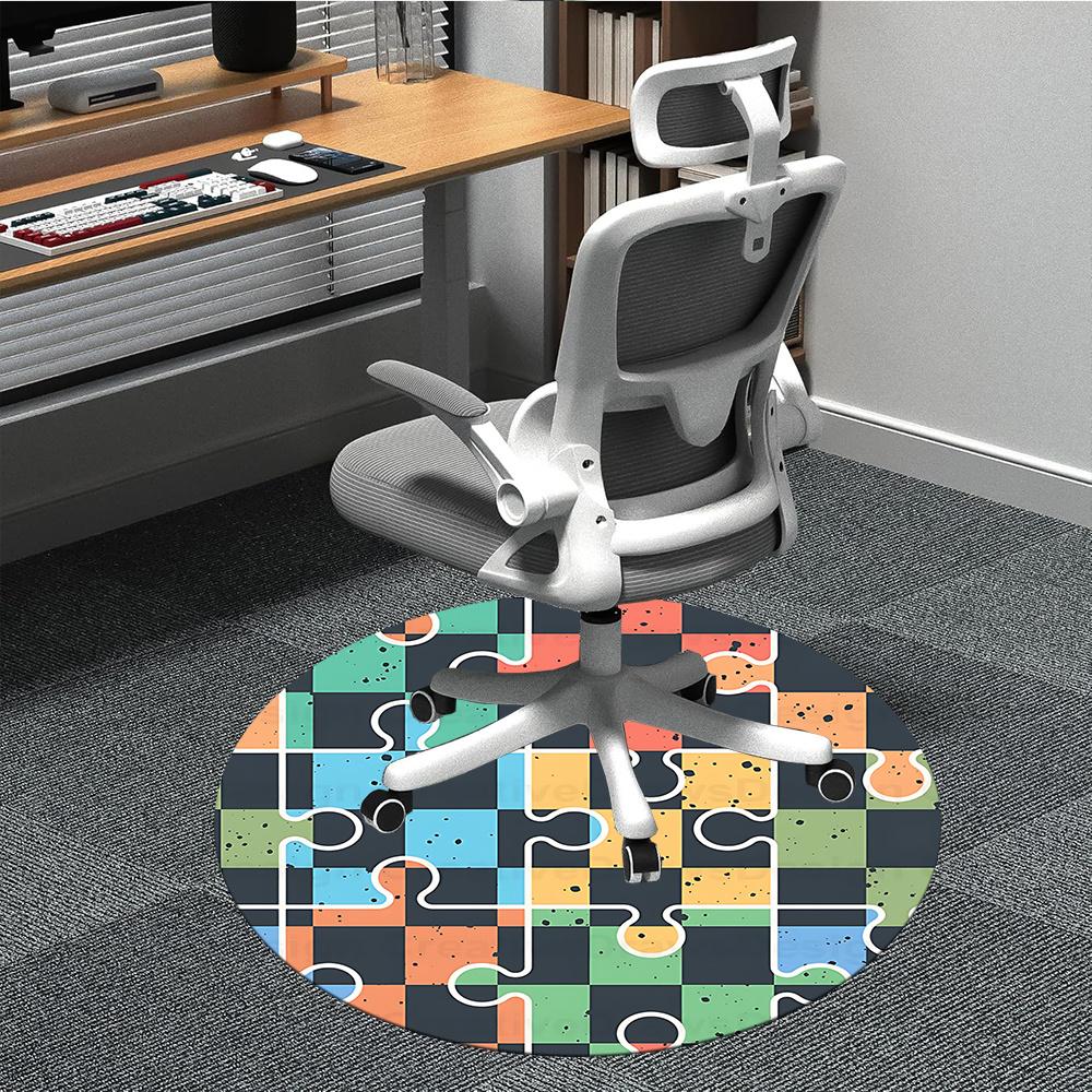 1pc Puzzle Pieces Office Round Area Rug, Indoor Mat Suitable ForOffice, Under Office Chairs Bedroom Living Room Home Decor, Room Decot177