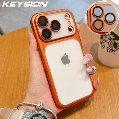 KEYSION Plating Transparent Matte Phone Case For iPhone 17 Pro Max 17 Air Camera Film Protector Hard PC Clear Shockproof Cover